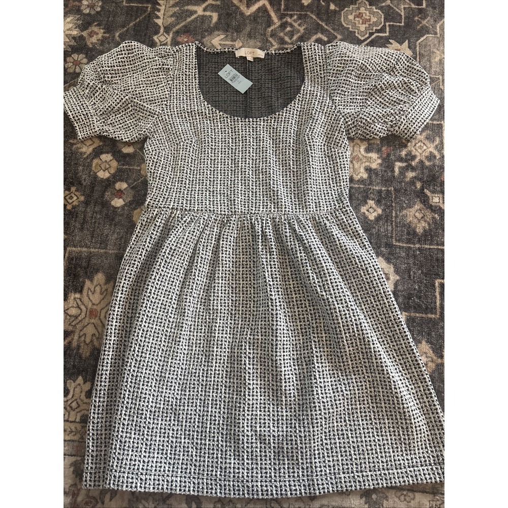 Loft Balloon Sleeve Black White Grey Dress Small Petite SP